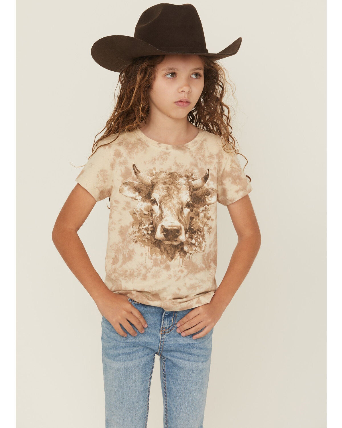 Shyanne Girls' Cow Cloud Short Sleeve Graphic Tee, Cream, hi-res