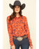 Image #1 - Cruel Girl Women's Rust Horseshoe Rose Print Long Sleeve Western Shirt , , hi-res