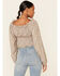 Beyond The Radar Women's Ditsy Smocked Long Sleeve Peasant Crop Top , Brown, hi-res