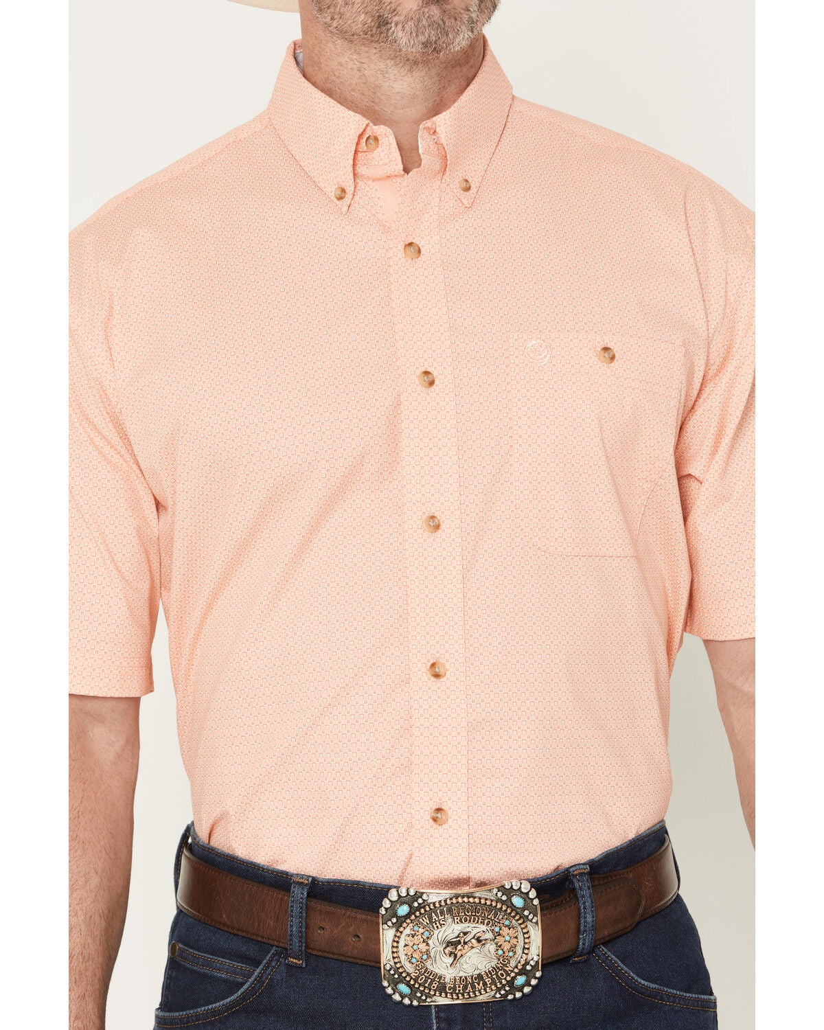Image #3 - George Strait by Wrangler Men's Geo Print Short Sleeve Button-Down Stretch Western Shirt - Tall, Orange, hi-res