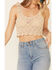 Very J Women's Natural Ruffle Strap Sweater-Knit Crop Tank Top  , Natural, hi-res
