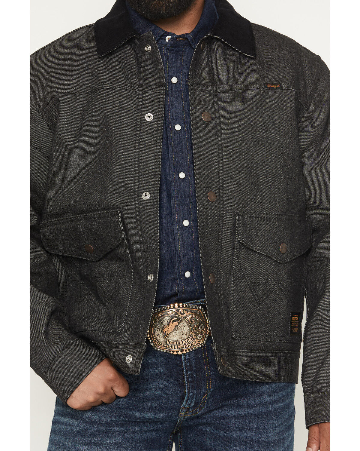 Image #3 - Wrangler X Filson Men's Denim Work Jacket, Black, hi-res