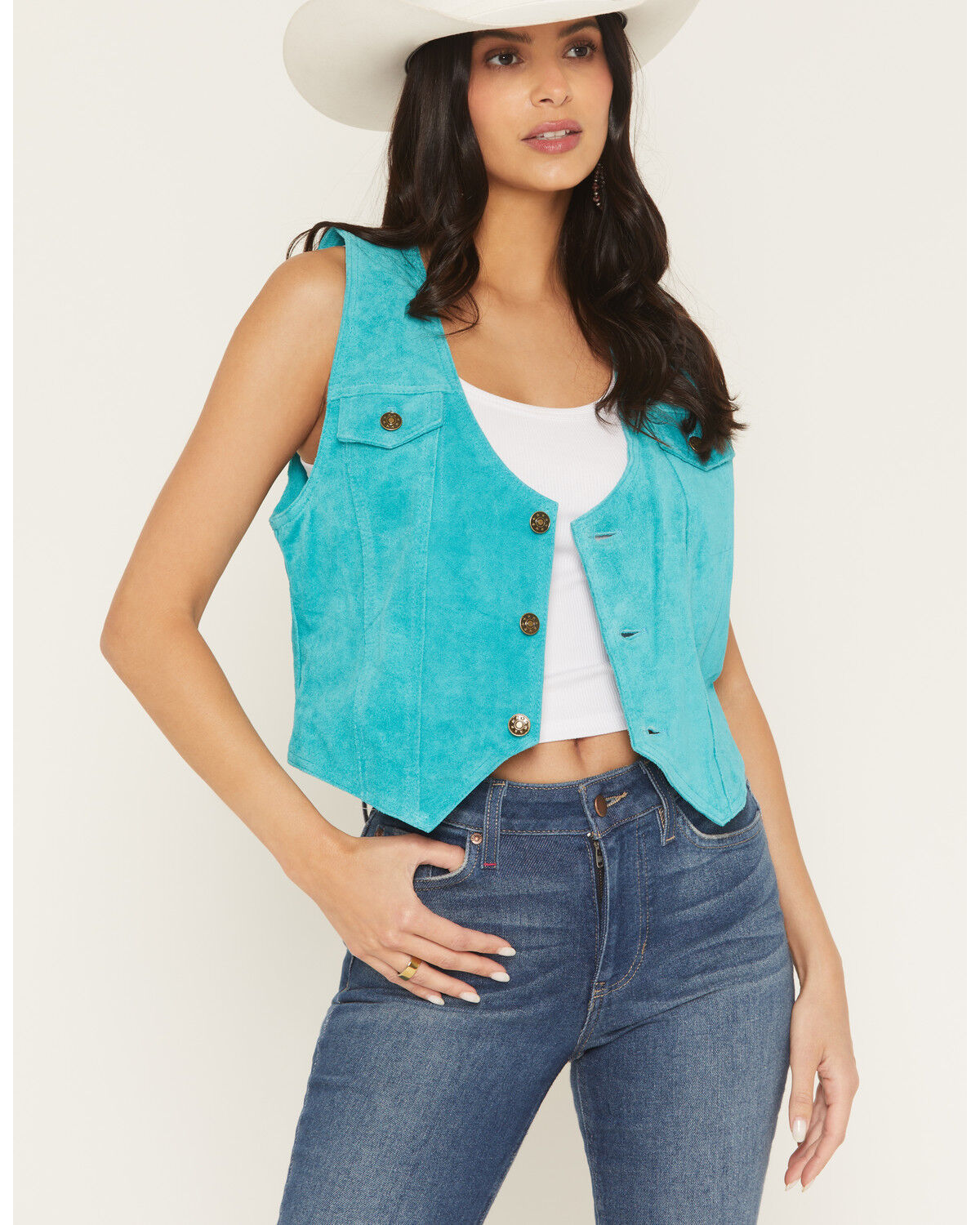 Image #1 - Scully Women's Solid Suede Vest, Turquoise, hi-res
