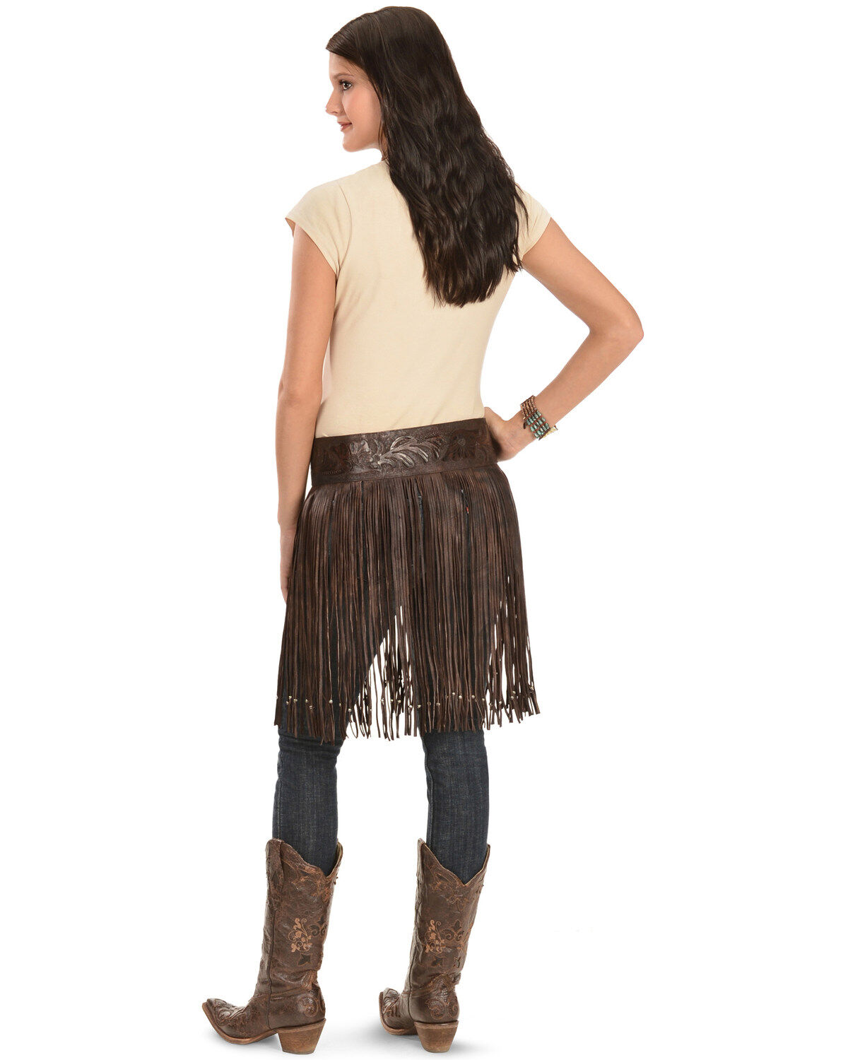 Image #3 - Kobler Leather Women's Hand-Tooled Fringe Belt, Brown, hi-res
