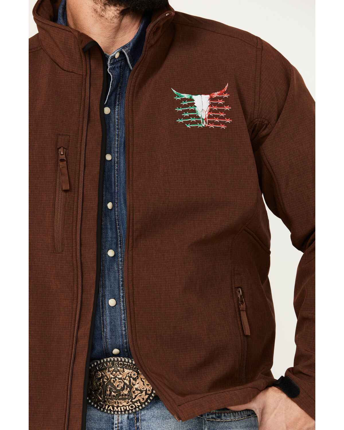 Image #3 - Cowboy Hardware Men's Viva Mexico Skull Softshell Jacket, Rust Copper, hi-res