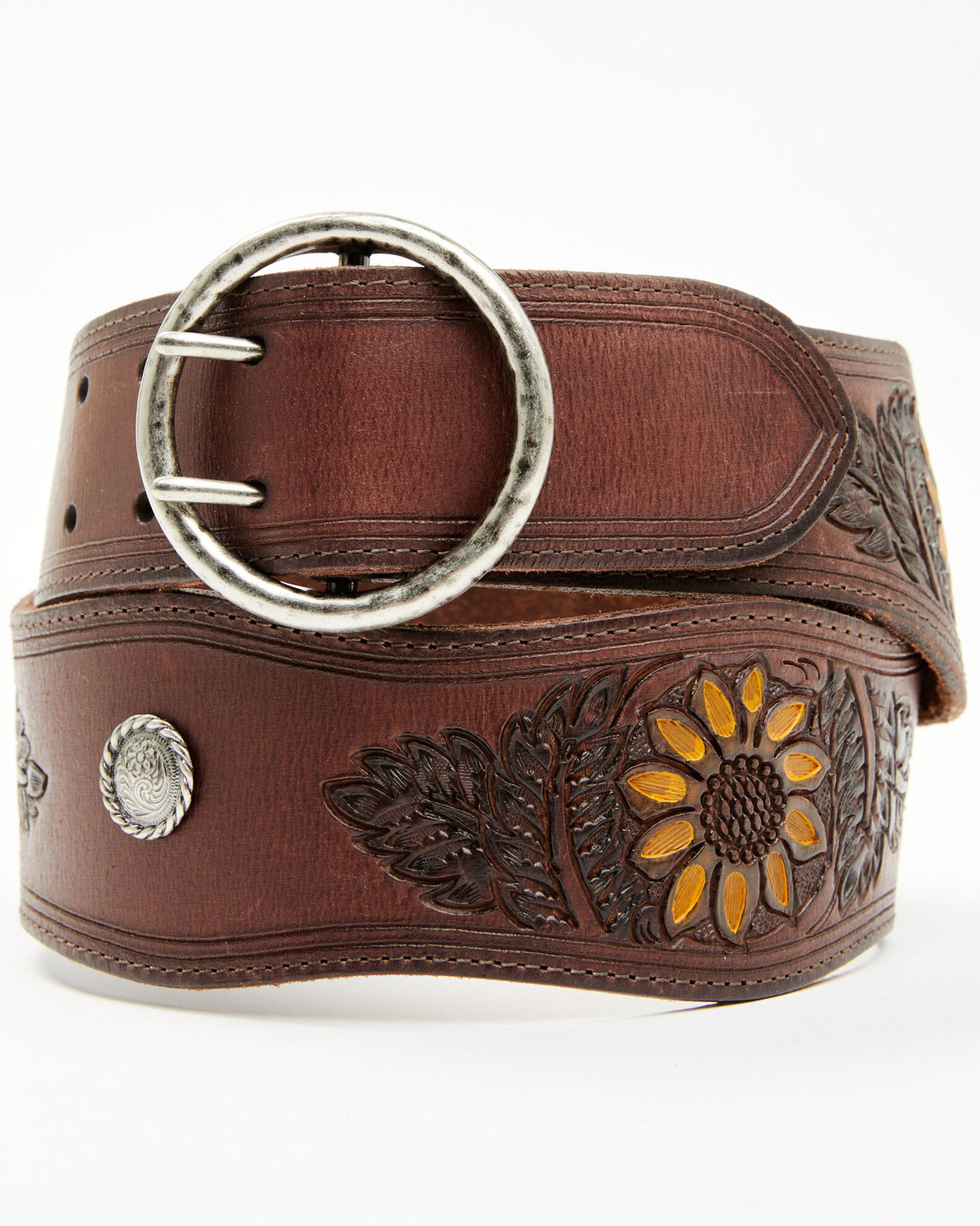 Shyanne Women's Brown Sunflower Tooled Western Belt