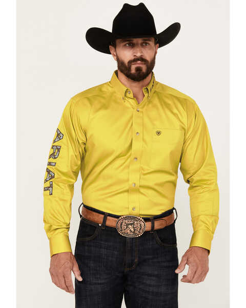 Ariat Men's Team Logo Twill Long Sleeve Button-Down Western Shirt, Yellow, hi-res