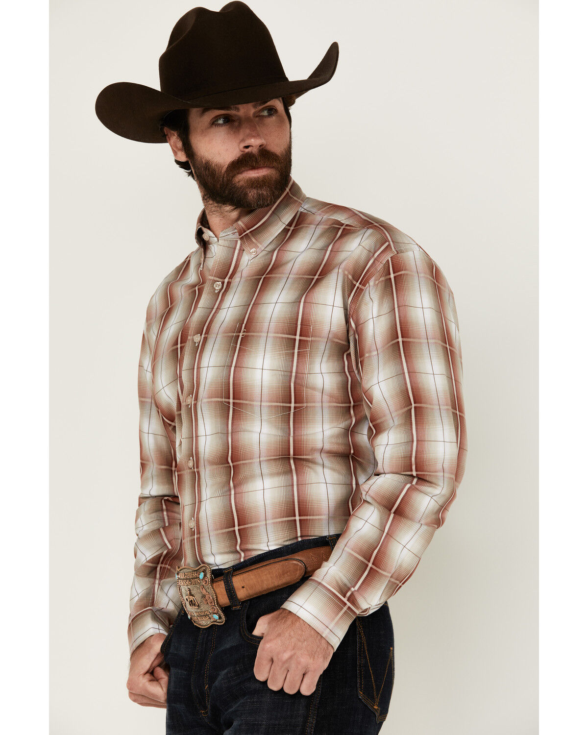 Image #2 - Stetson Men's Plaid Print Long Sleeve Button-Down Western Shirt, Red, hi-res