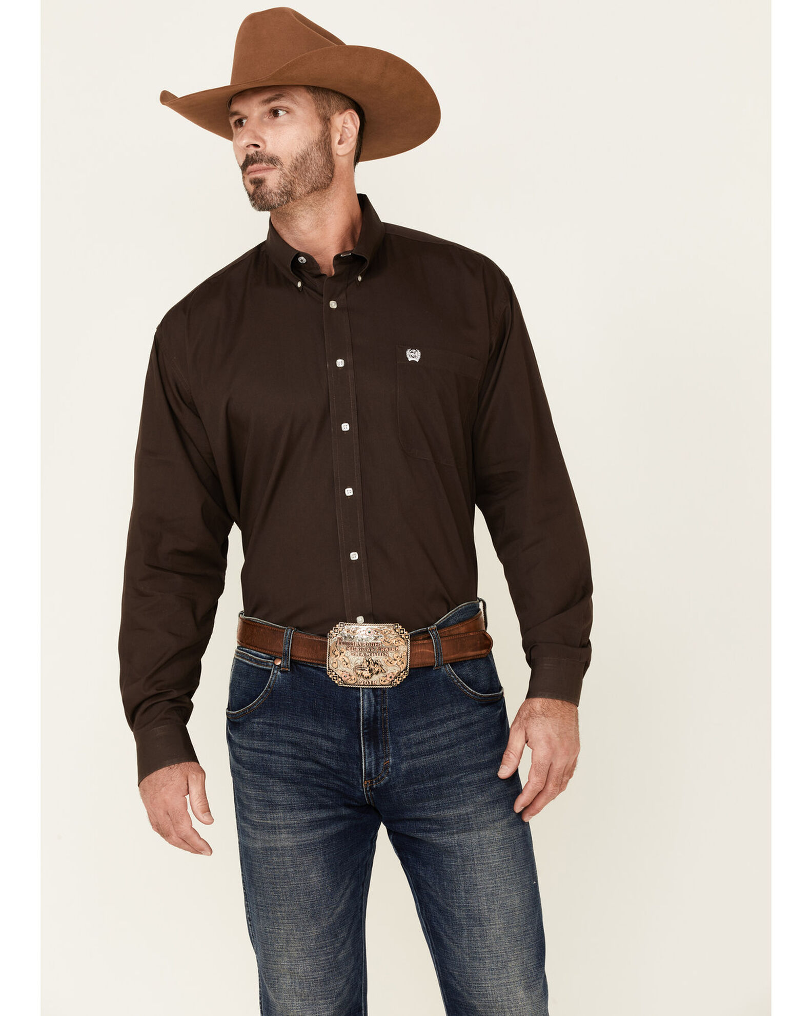 Cinch Men's Solid Brown Button Down Long Sleeve Western Shirt