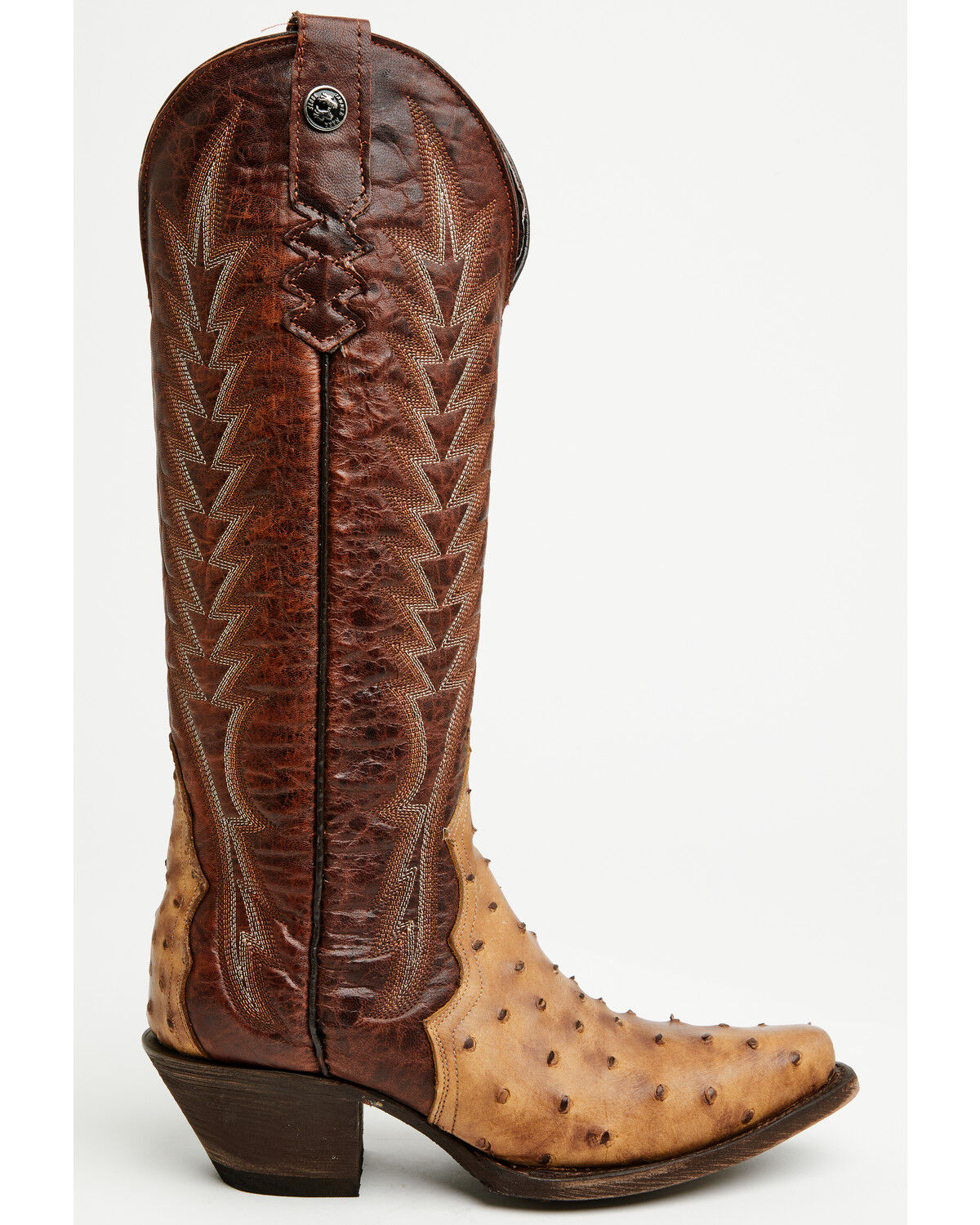 Image #2 - Tanner Mark Women's Ostrich Print Tall Western Boots - Snip Toe, Brown, hi-res