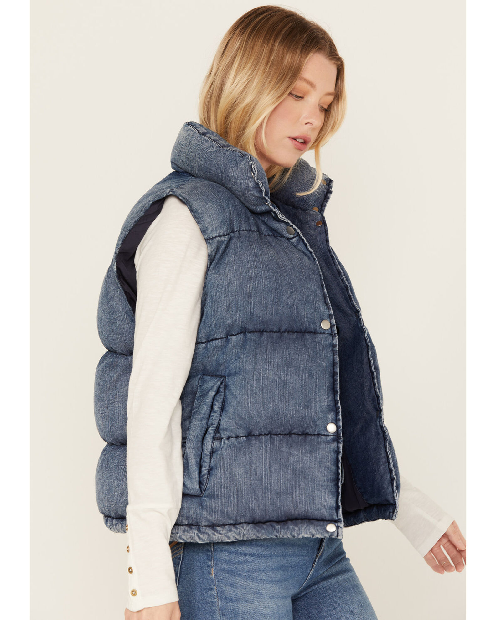 Denim puffer vest online