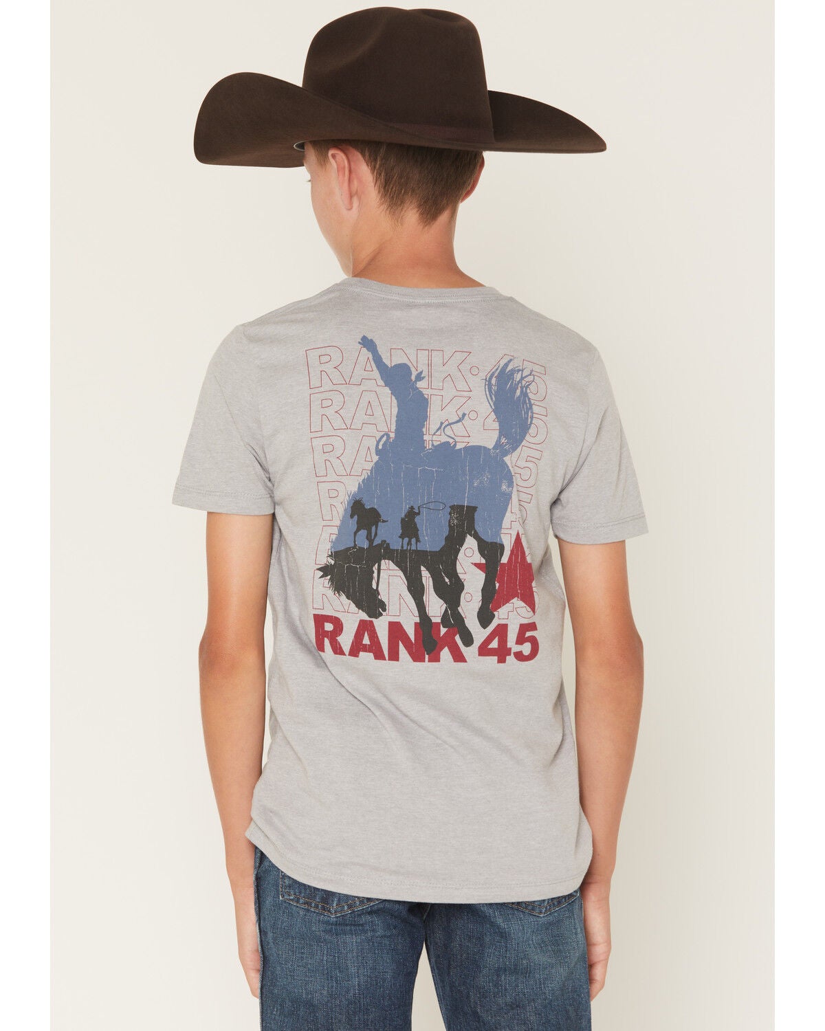 RANK 45&reg; Boys' Americana Cowboy Logo Short Sleeve Graphic T-Shirt, Silver, hi-res