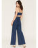 Image #4 - Flying Tomato Women's Dark Wash Sleeveless Seamed Button-Front Denim Jumpsuit, Dark Wash, hi-res