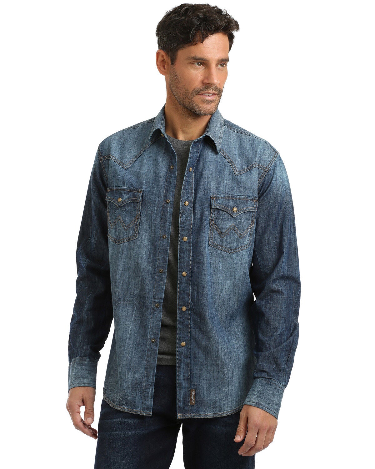 Wrangler Retro Men's Denim Long Sleeve Western Shirt - Tall, Indigo, hi-res