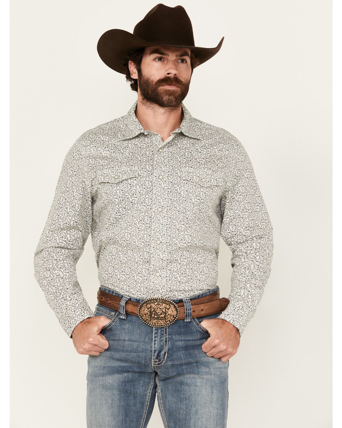 Wrangler Retro Men's Floral Print Long Sleeve Snap Western Shirt - Tall, White, hi-res