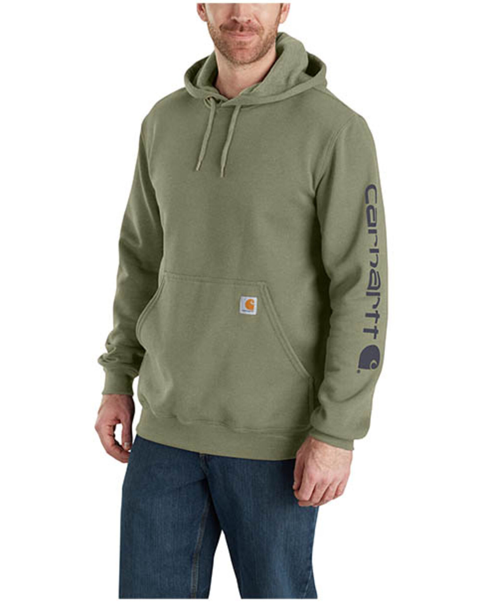 Image #1 - Carhart Men's Loose Fit Midweight Logo Hooded Sweatshirt, Olive, hi-res