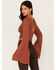 Shyanne Women's Embroidered Mesh Dot Poet Sleeve Crop Top, Brown, hi-res