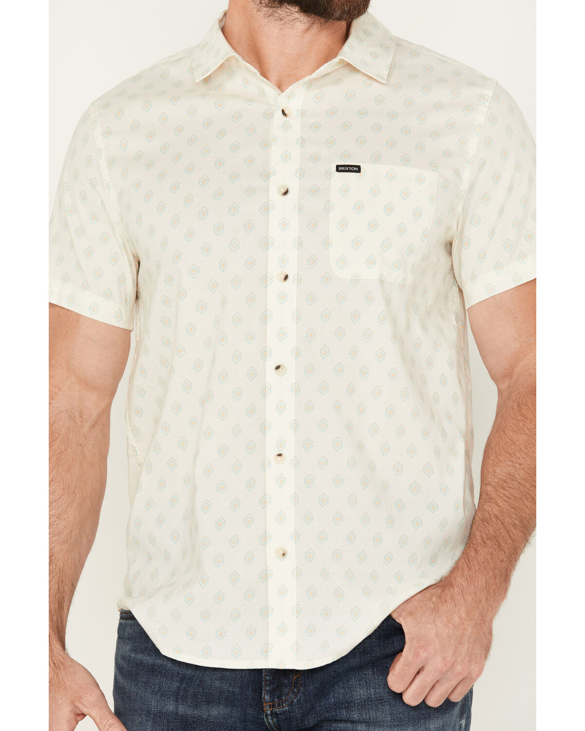 Image #3 - Brixton Men's Charter Geo Print Short Sleeve Button-Down Shirt, Cream, hi-res