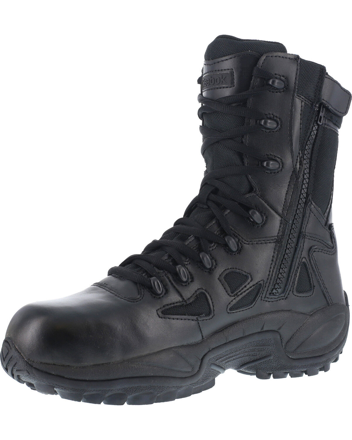 Image #2 - Reebok Men's Stealth 8" Lace-Up Black Side-Zip Work Boots - Soft Toe, Black, hi-res