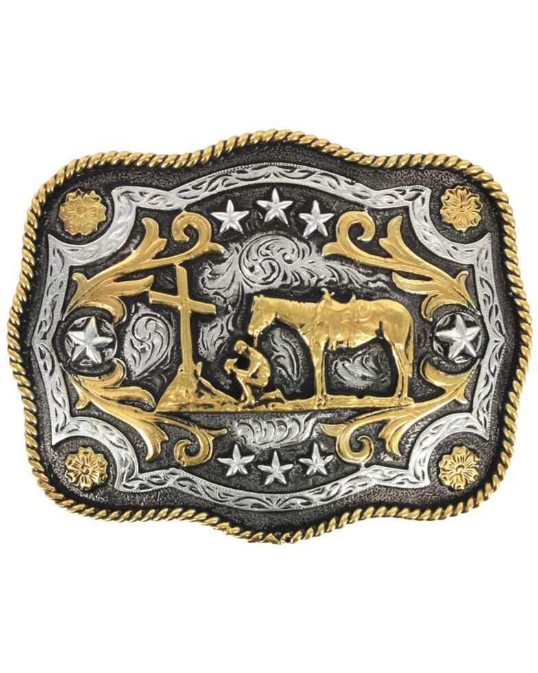 Cody James® Men's Christain Cowboy Rectangle Belt Buckle, Silver, hi-res