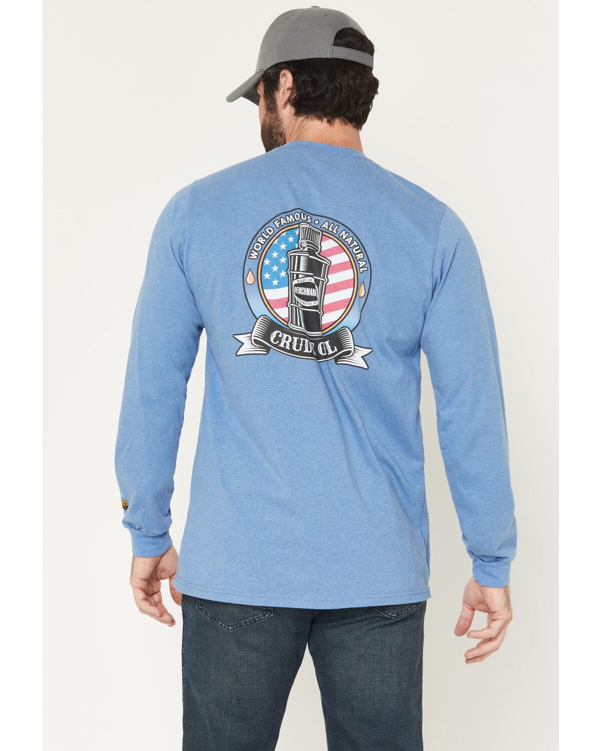 Benchmark FR Men's FR World Famous Crude Oil Long Sleeve Work T-Shirt, Light Blue, hi-res