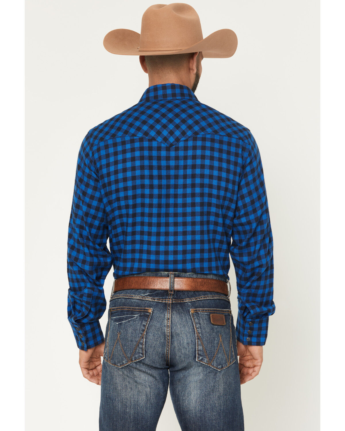 Image #4 - Wrangler Retro Men's Plaid Print Long Sleeve Snap Flannel Shirt, Blue, hi-res
