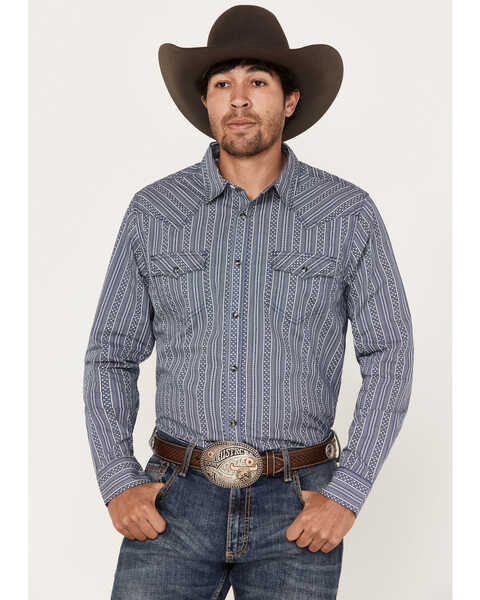 Image #1 - Cody James Men's Born N Raised Striped Long Sleeve Snap Western Shirt - Big & Tall, Navy, hi-res
