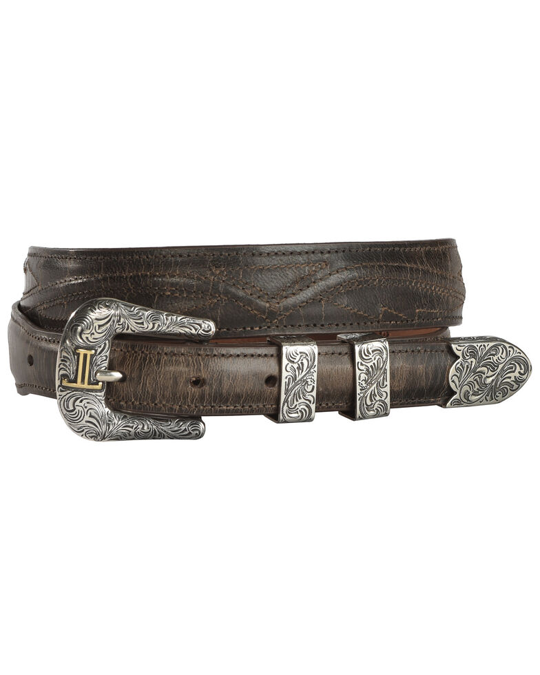 Lucchese Men's Brown Burnished Goat Seville Stitch Leather Belt, Chocolate, hi-res