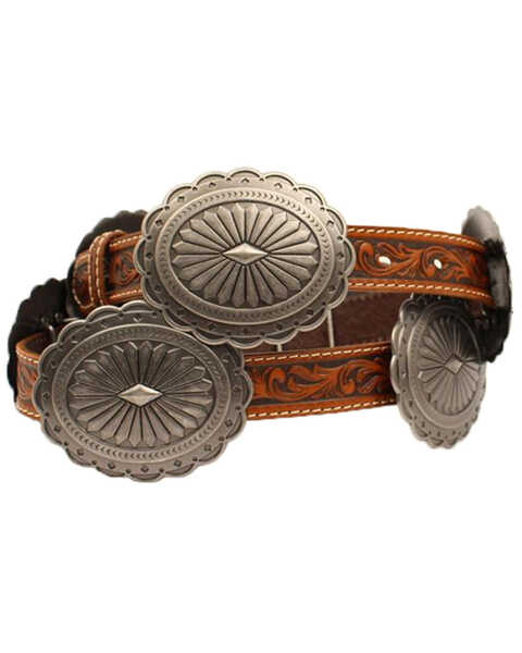 Ariat Women's Brown Tooled Oval Concho Western Belt, Tan