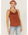 Image #1 - Shyanne Women's Faux Suede Solid Ladder Lace Trim Cami, Rust Copper, hi-res
