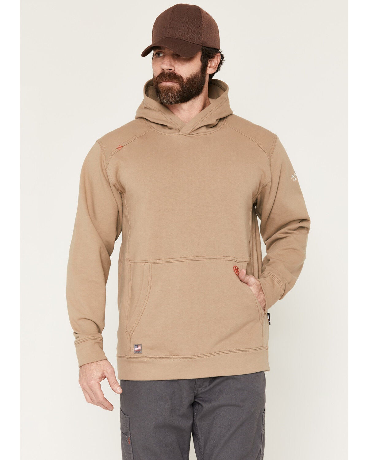 Ariat Men's DR Durastretch Solid Hooded Sweatshirt, Khaki, hi-res