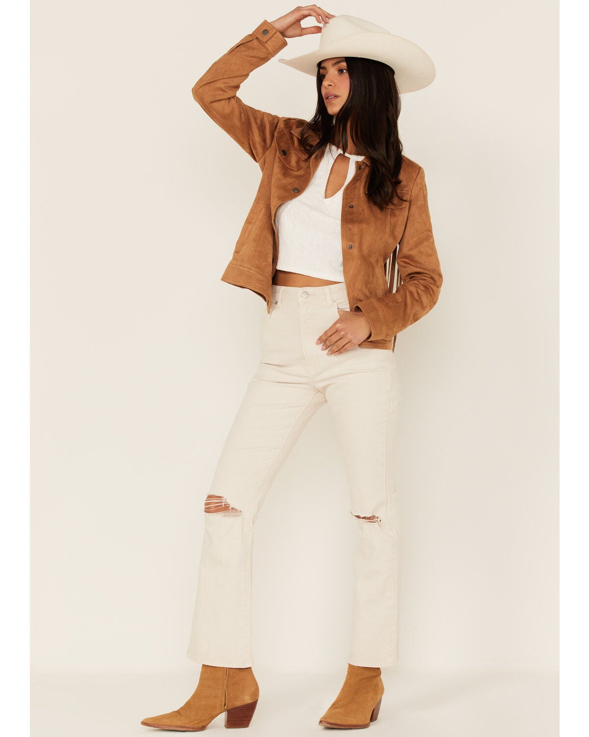 Image #2 - Fornia Women's Faux Suede Trucker Snap Jacket, , hi-res