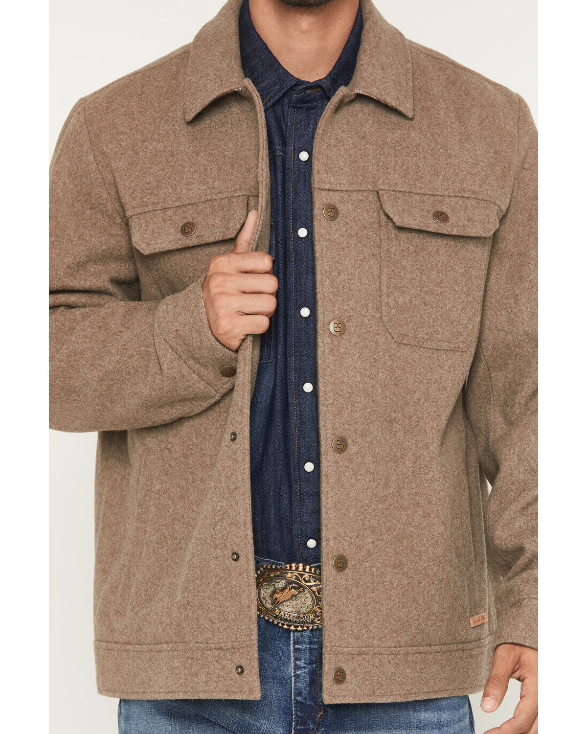 Image #3 - Panhandle Slim Men's Oakland Heathered Snap Jacket, Taupe, hi-res