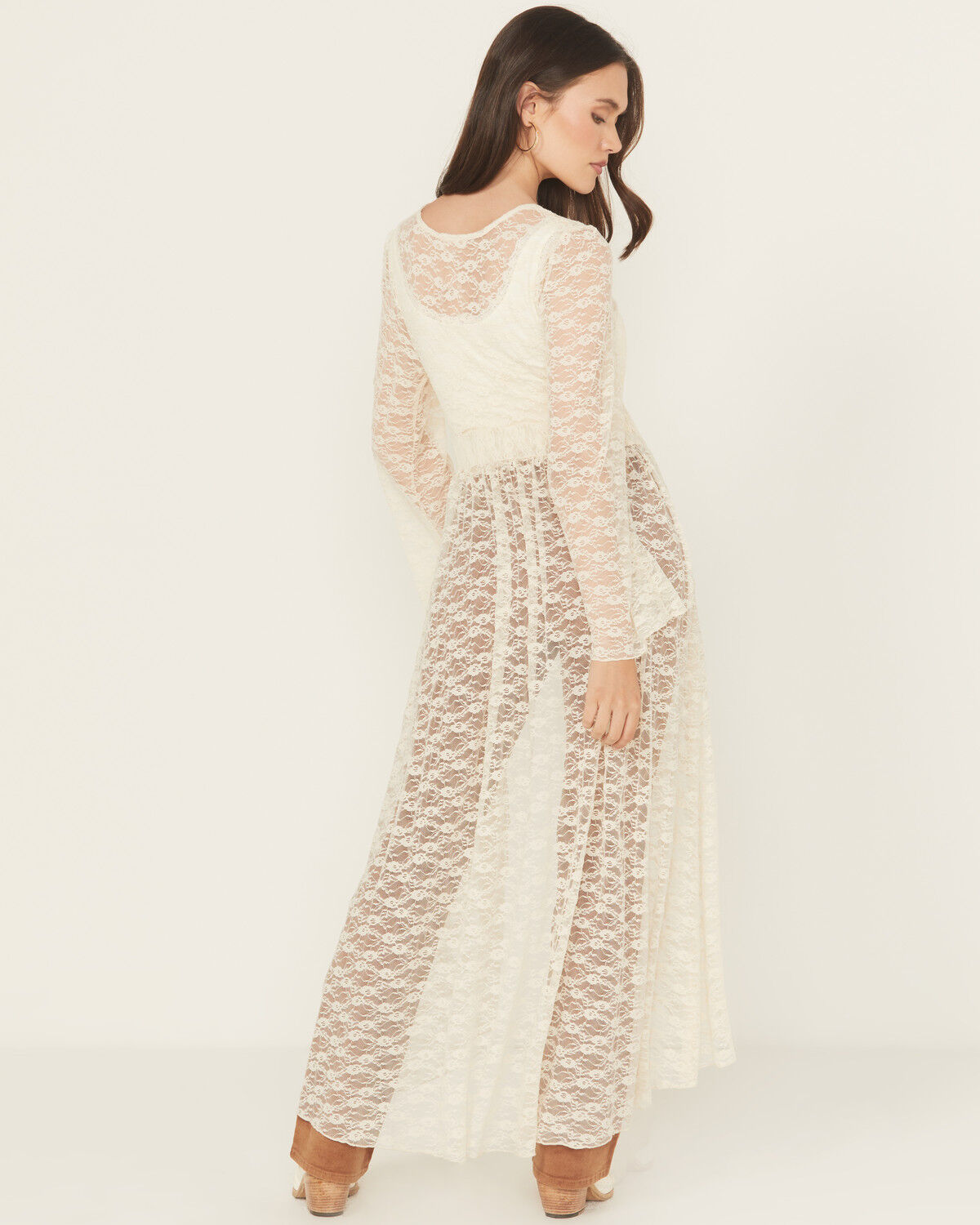 Image #4 - Originality Women's Lace Bell Sleeve Tie Kimono, Cream, hi-res