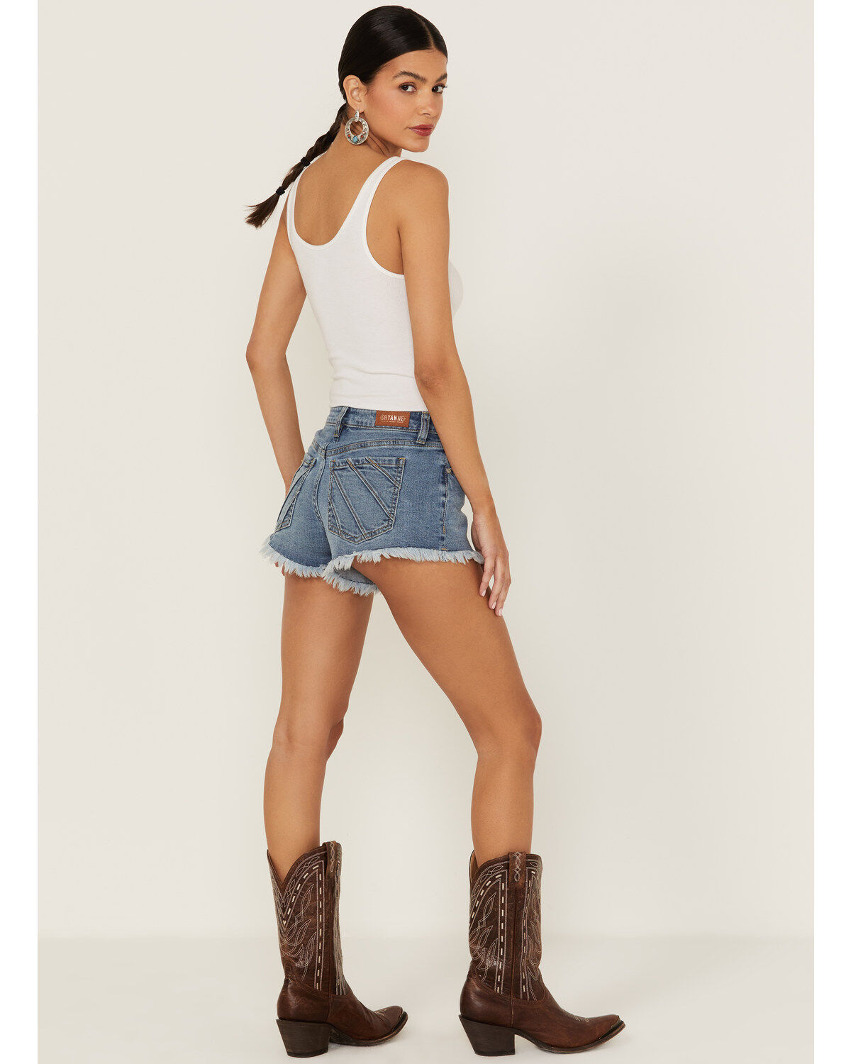 Image #3 - Shyanne Women's Mid Rise Fray Hem Button Fly Shorts, , hi-res