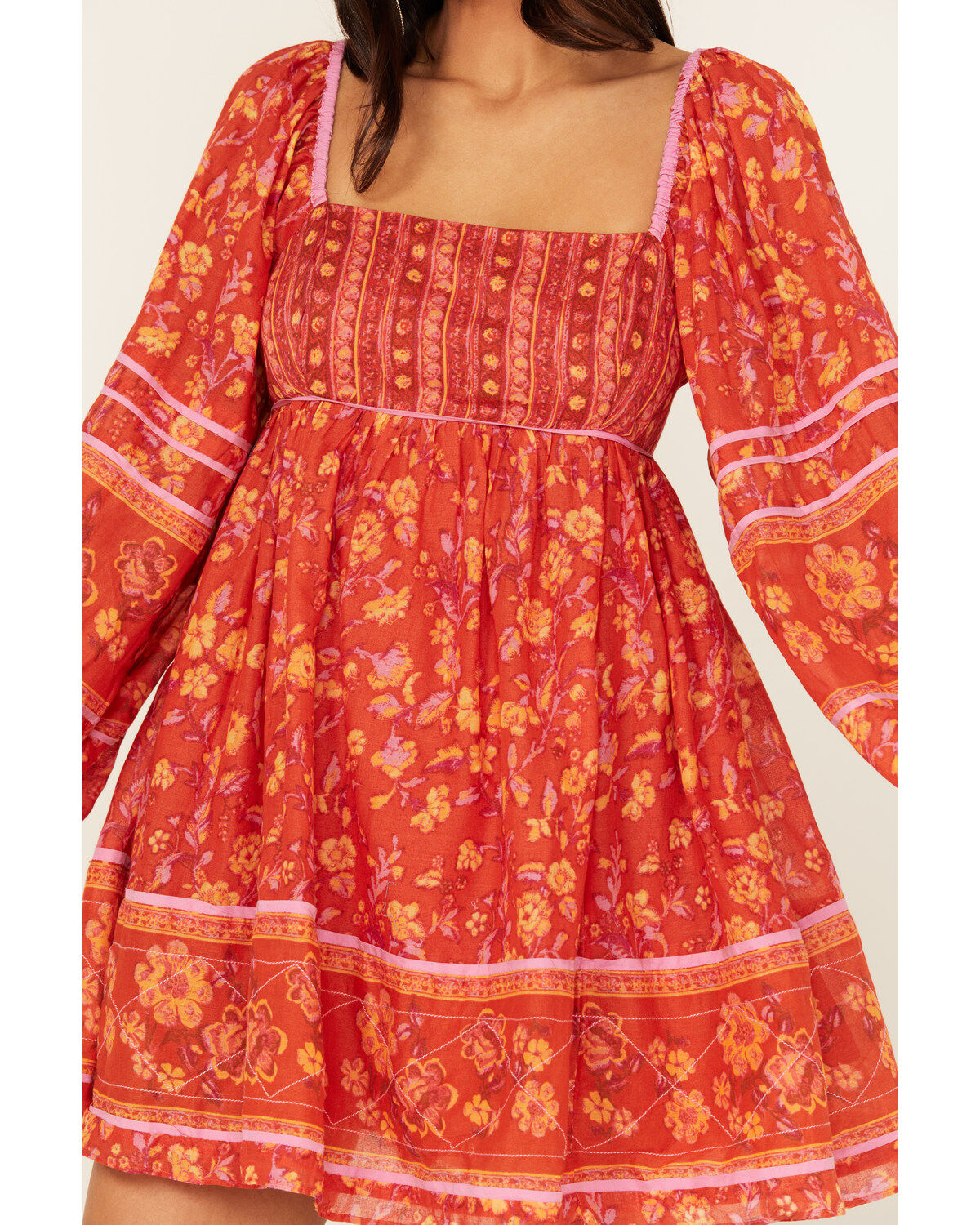 Image #3 - Free People Women's Border Endless Afternoon Long Sleeves Mini Dress, Red, hi-res