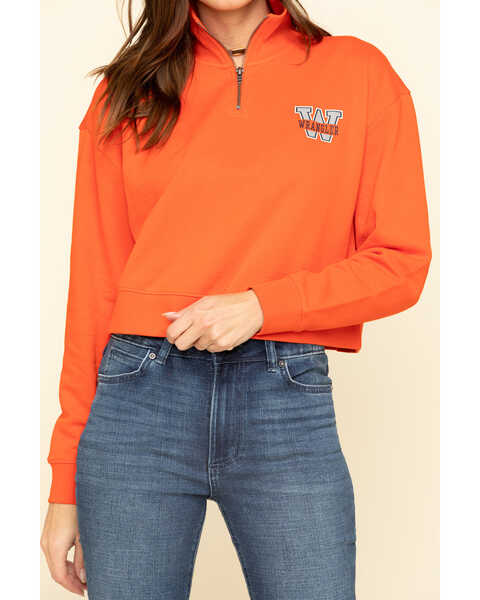 Wrangler Modern Women's Orange 1/4 Zip Pullover, Orange, hi-res