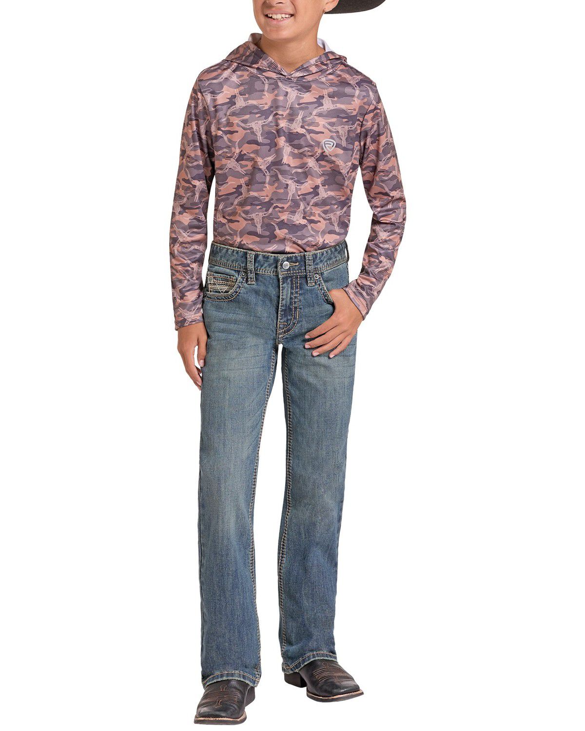 Image #2 - Rock & Roll Denim Boys' Medium Wash Bootcut Stretch Denim Jeans, Medium Wash, hi-res