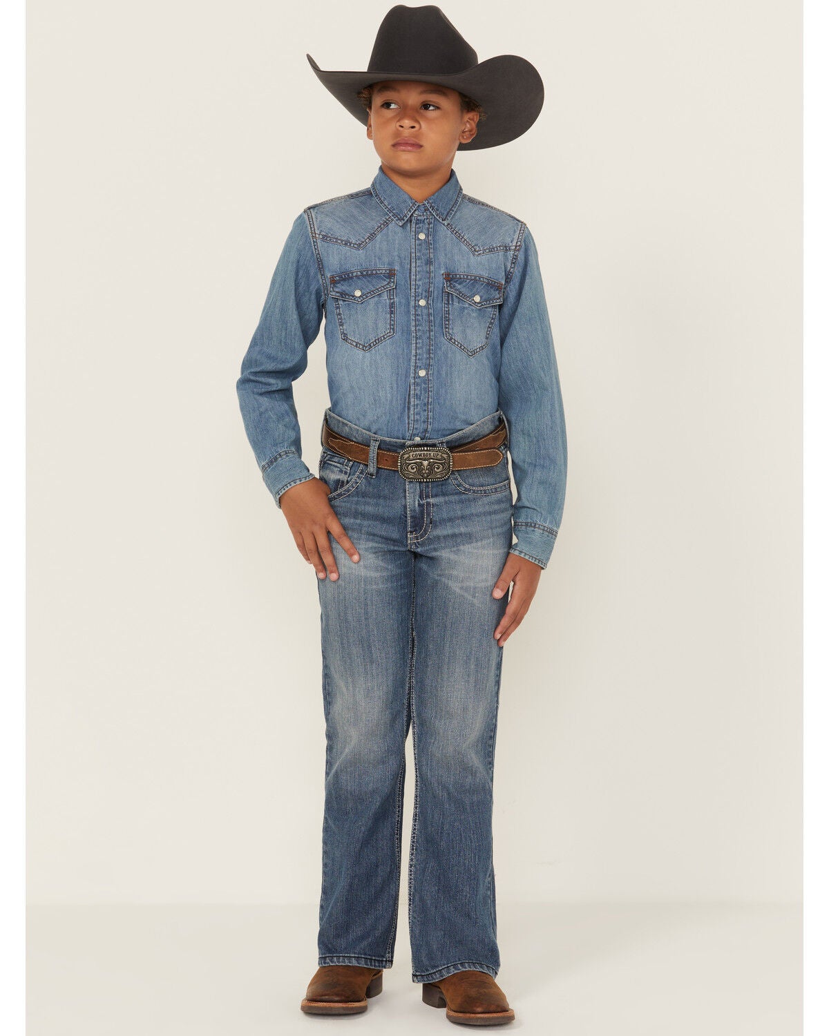 Cody James Boys' Newman Medium Wash Relaxed Bootcut Comfort Stretch Denim Jeans, Medium Wash, hi-res