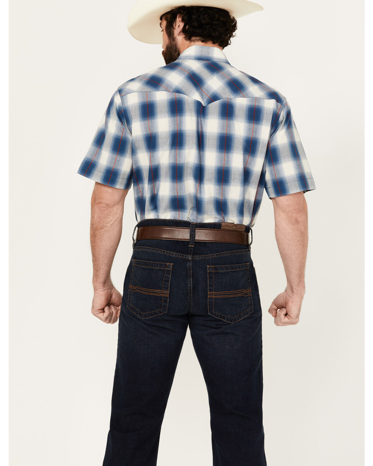 Image #4 - Roper Men's West Made Plaid Print Short Sleeve Snap Western Shirt, Blue, hi-res