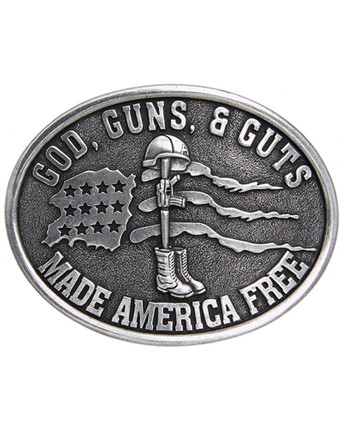 Cody James Men's God, Guns, & Guts Made America Free Buckle, Silver, hi-res