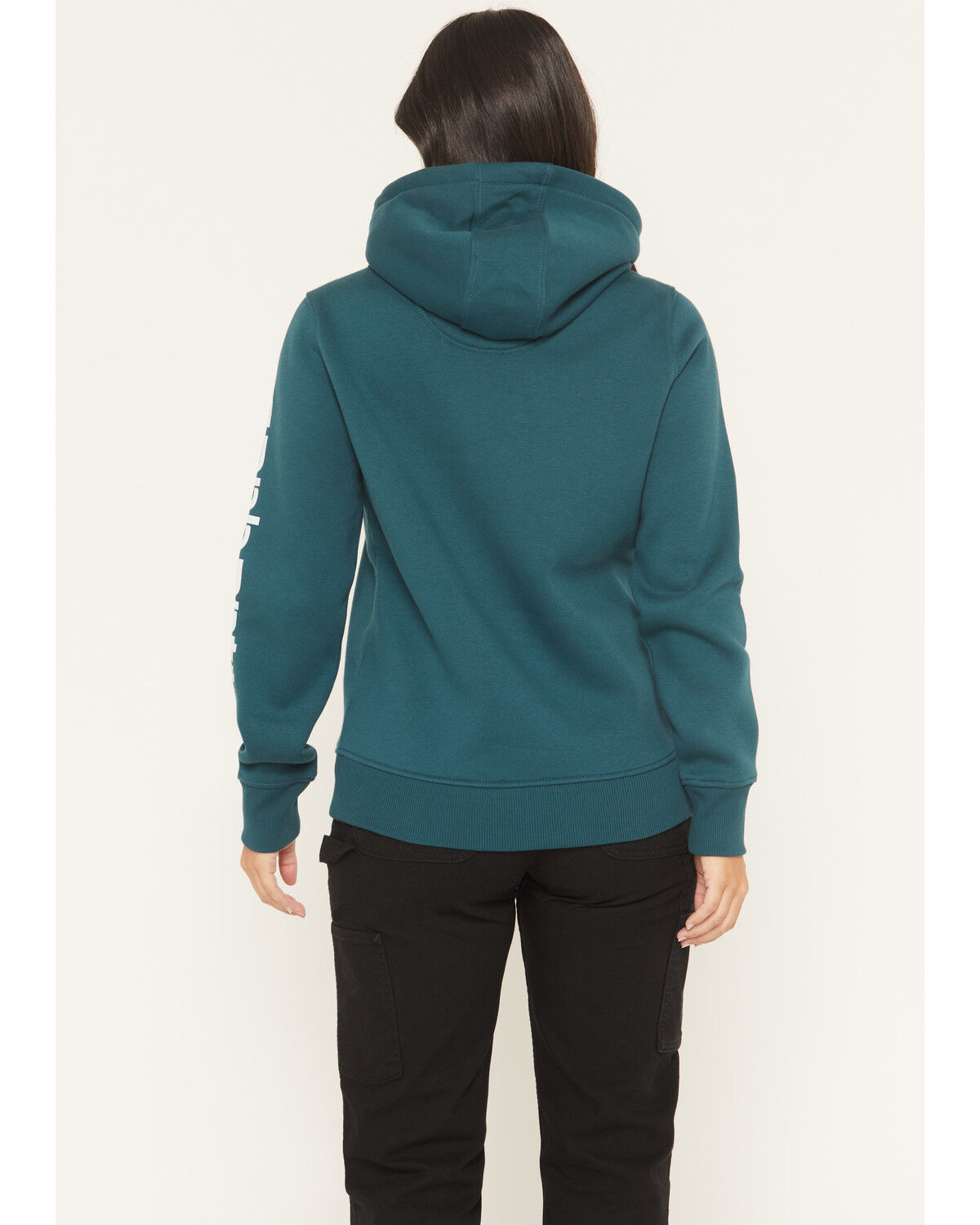 Image #4 - Carhartt Women's Relaxed Fit Midweight Logo Sleeve Graphic Hoodie, Green, hi-res