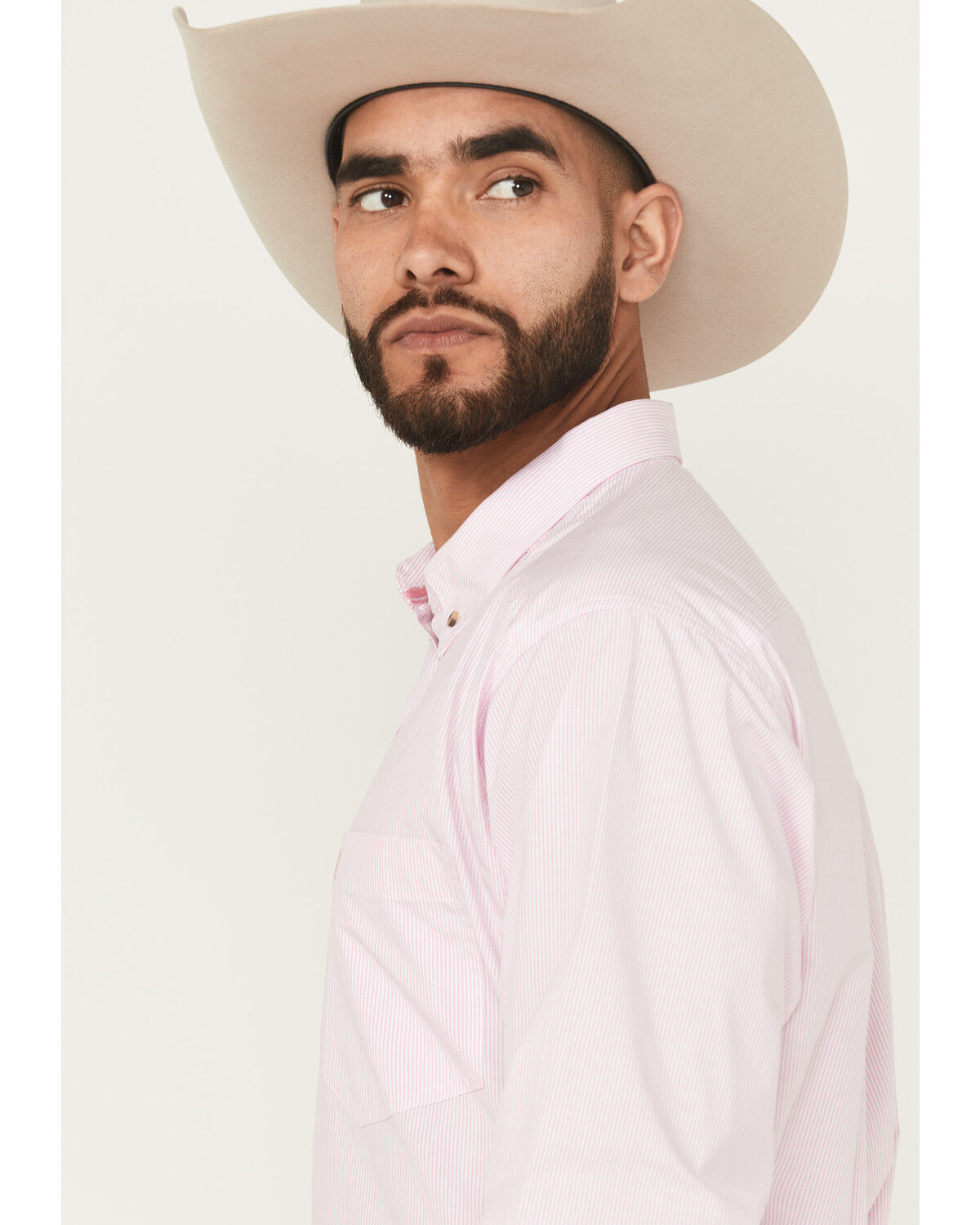 Image #2 - Ariat Men's Striped Long Sleeve Button-Down Western Shirt, Pink, hi-res