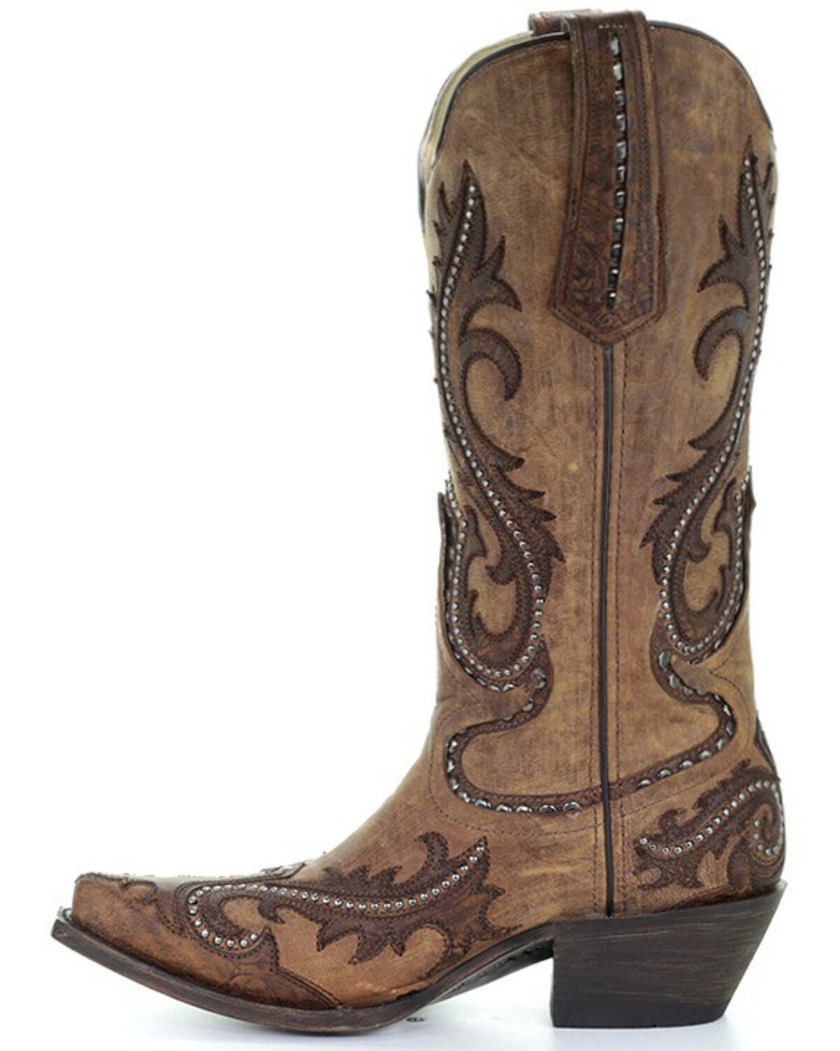 Image #2 - Corral Women's Brown Overlay and Studs Cowgirl Boots - Snip Toe, , hi-res