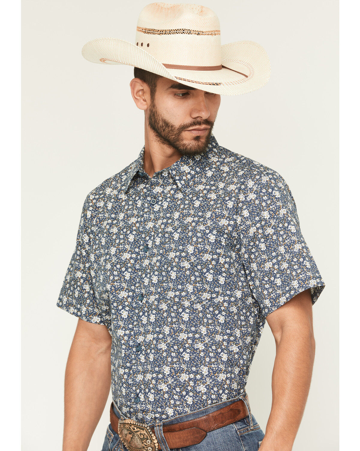 Image #2 - Gibson Trading Co Men's Scenic Route Floral Print Short Sleeve Button-Down Western Shirt, Navy, hi-res