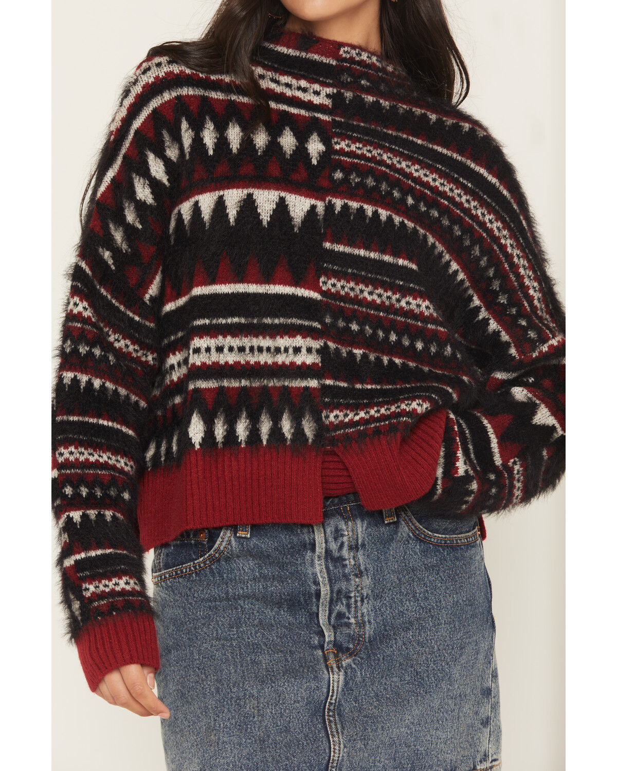 Image #3 - Rock & Roll Denim Women's Southwestern Print Sweater, Black, hi-res