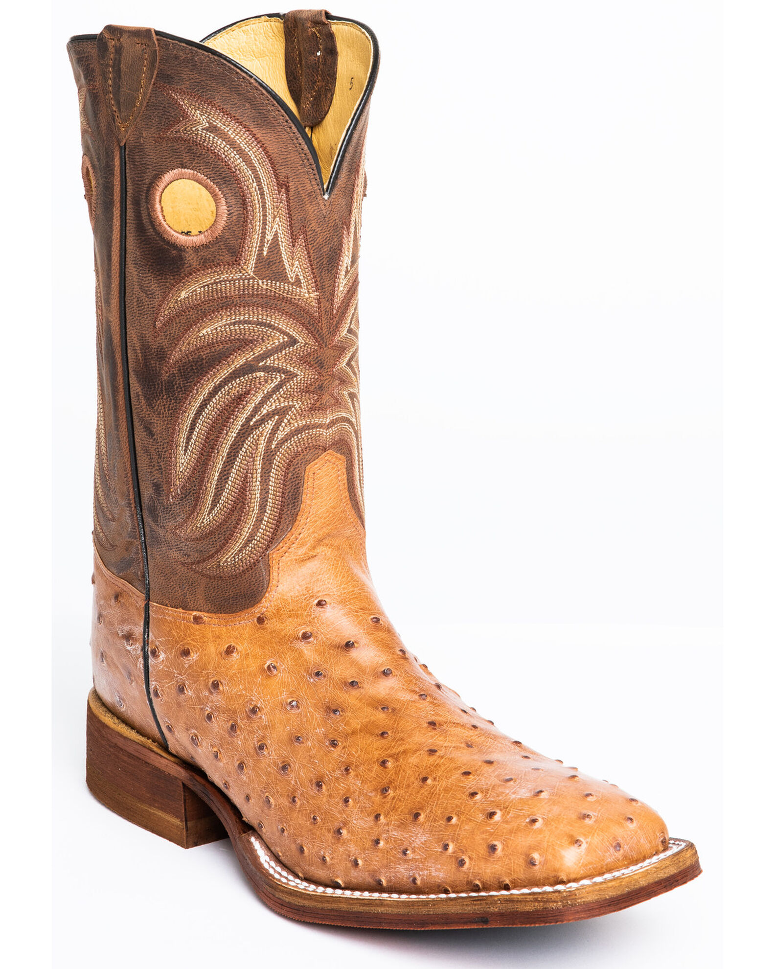 Justin Men's Cognac Ostrich Western Boots - Wide Square Toe