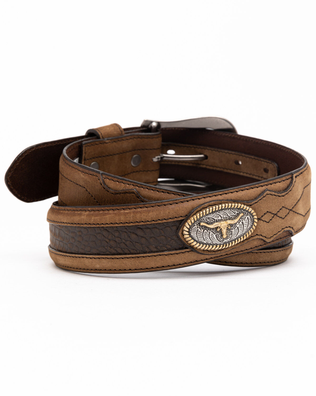 Image #2 - Cody James Men's Longhorn Croc Inlay Western Belt, , hi-res