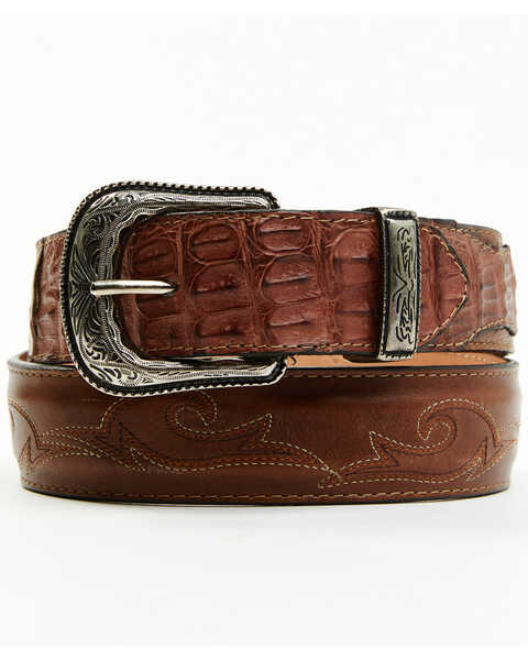 Cody James Men's Cypress Two Tone Embroidered Caiman Western Belt, Brown, hi-res