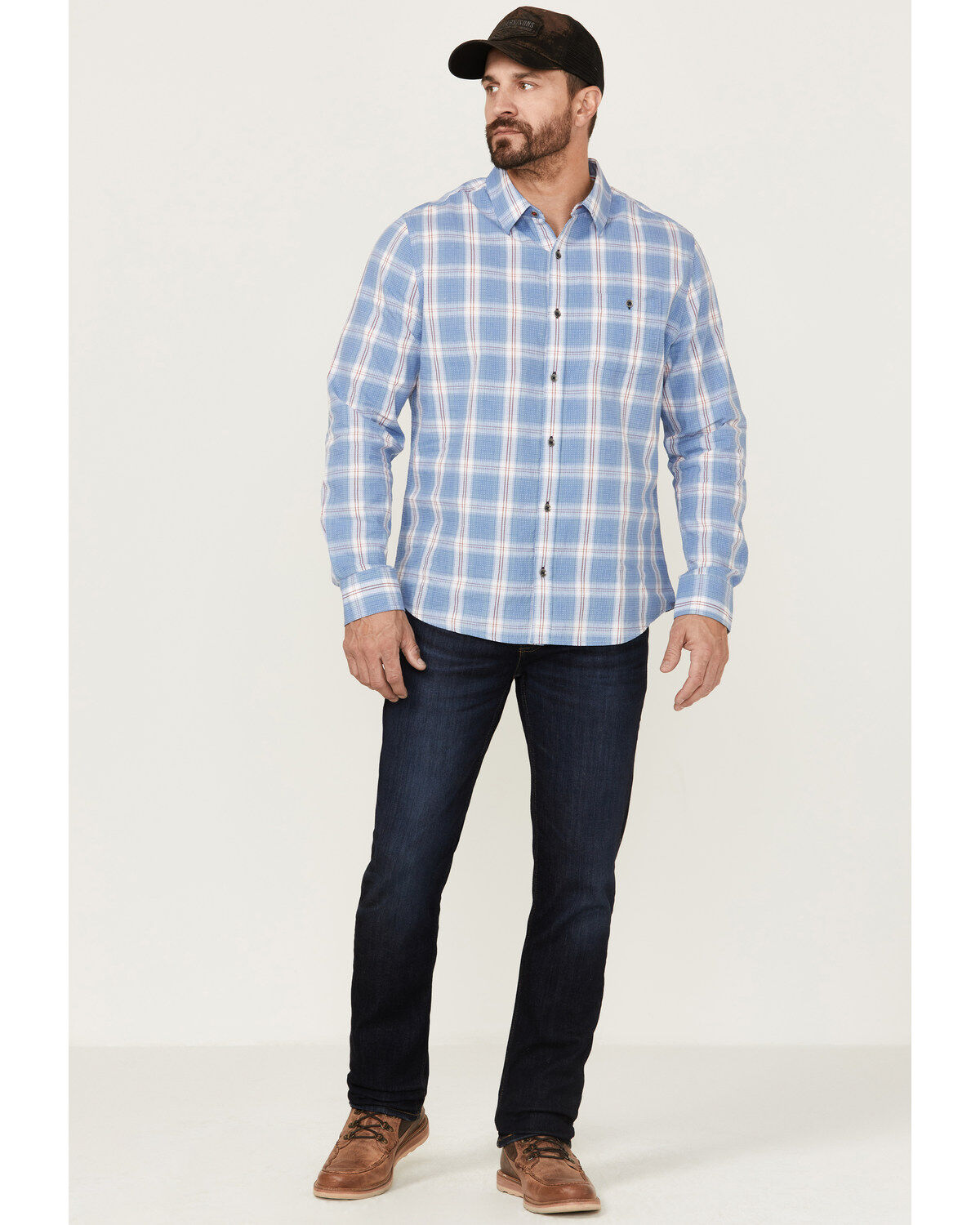 Image #2 - Flag & Anthem Men's Sanderson Dobby Plaid Long Sleeve Button Down Western Shirt, Blue, hi-res